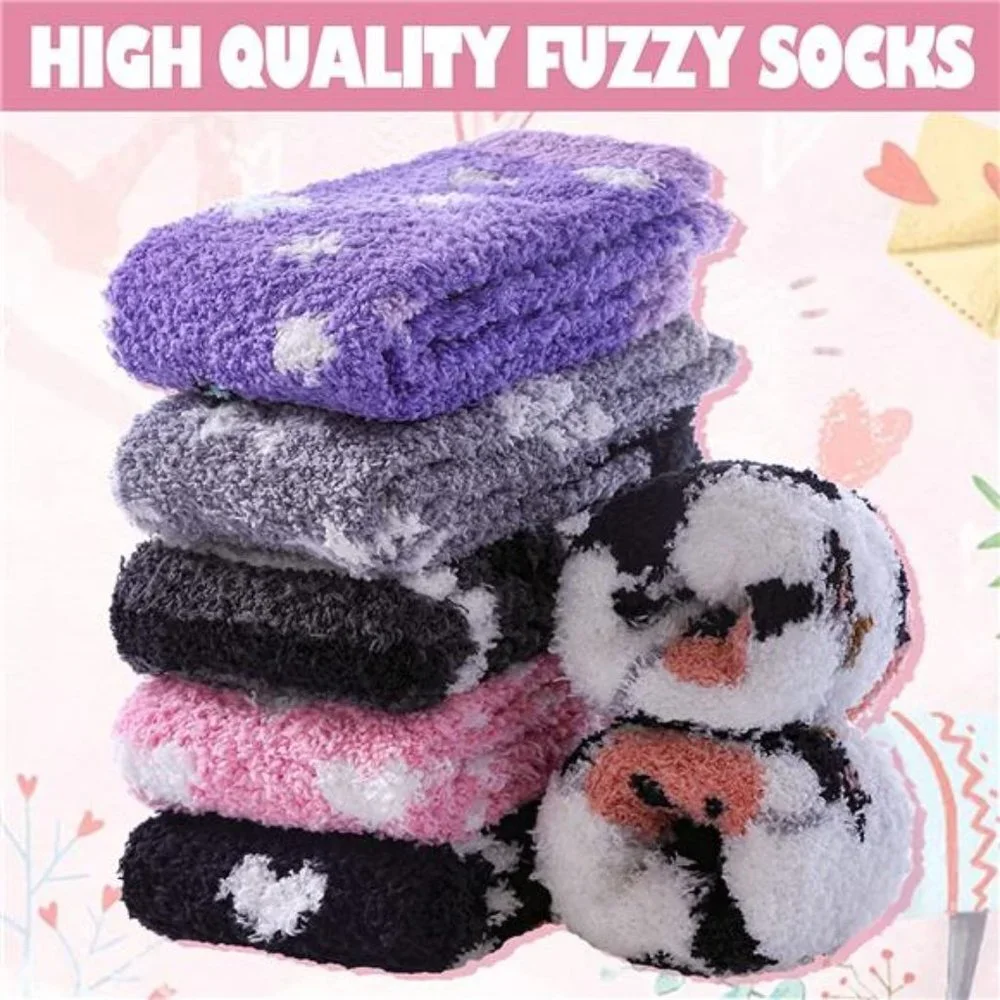 6 Pair Women's Animal Soft Warm Microfiber Cozy Fluffy Winter Slipper Socks